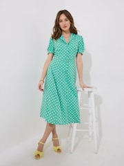 Joe Browns Green Polka Dot Button Through Collared Midi Dress - Image 3 of 5