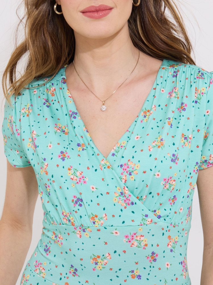 Joe Browns Green Vintage Printed V-Neck Dress - Image 2 of 5