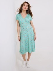 Joe Browns Green Vintage Printed V-Neck Dress - Image 3 of 5