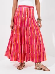 Joe Browns Pink Striped Flowy Tiered Modal Maxi Skirt - Image 1 of 7
