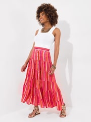 Joe Browns Pink Striped Flowy Tiered Modal Maxi Skirt - Image 2 of 7