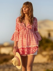 Joe Browns Pink Floral Print Tassel Trim 100% Cotton Tunic - Image 1 of 7