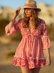 Joe Browns Pink Floral Print Tassel Trim 100% Cotton Tunic - Image 2 of 7