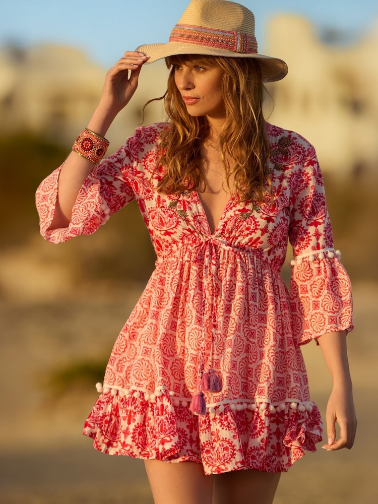 Joe Browns Pink Floral Print Tassel Trim 100% Cotton Tunic - Image 2 of 7