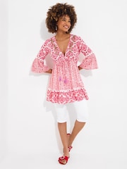 Joe Browns Pink Floral Print Tassel Trim 100% Cotton Tunic - Image 4 of 7