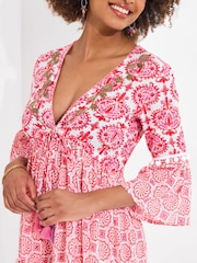 Joe Browns Pink Floral Print Tassel Trim 100% Cotton Tunic - Image 6 of 7