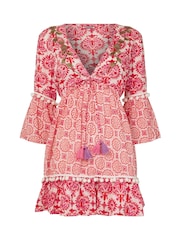 Joe Browns Pink Floral Print Tassel Trim 100% Cotton Tunic - Image 7 of 7