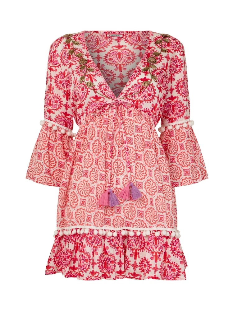 Joe Browns Pink Floral Print Tassel Trim 100% Cotton Tunic - Image 7 of 7