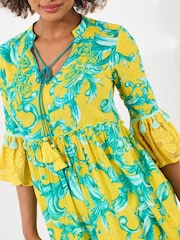Joe Browns Yellow Boho Print Lace Sleeve Beaded 100% Cotton Tunic - Image 3 of 8