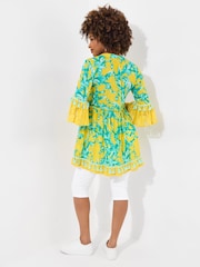 Joe Browns Yellow Boho Print Lace Sleeve Beaded 100% Cotton Tunic - Image 4 of 8