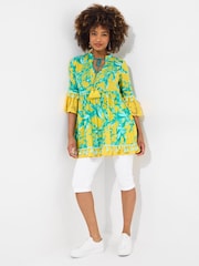 Joe Browns Yellow Boho Print Lace Sleeve Beaded 100% Cotton Tunic - Image 5 of 8