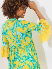 Joe Browns Yellow Boho Print Lace Sleeve Beaded 100% Cotton Tunic - Image 7 of 8