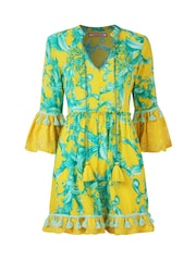 Joe Browns Yellow Boho Print Lace Sleeve Beaded 100% Cotton Tunic - Image 8 of 8