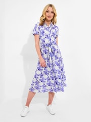 Joe Browns Blue Vintage Floral Tie Waist 100% Cotton Shirt Dress - Image 1 of 5