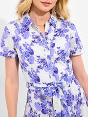 Joe Browns Blue Vintage Floral Tie Waist 100% Cotton Shirt Dress - Image 2 of 5