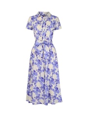Joe Browns Blue Vintage Floral Tie Waist 100% Cotton Shirt Dress - Image 5 of 5