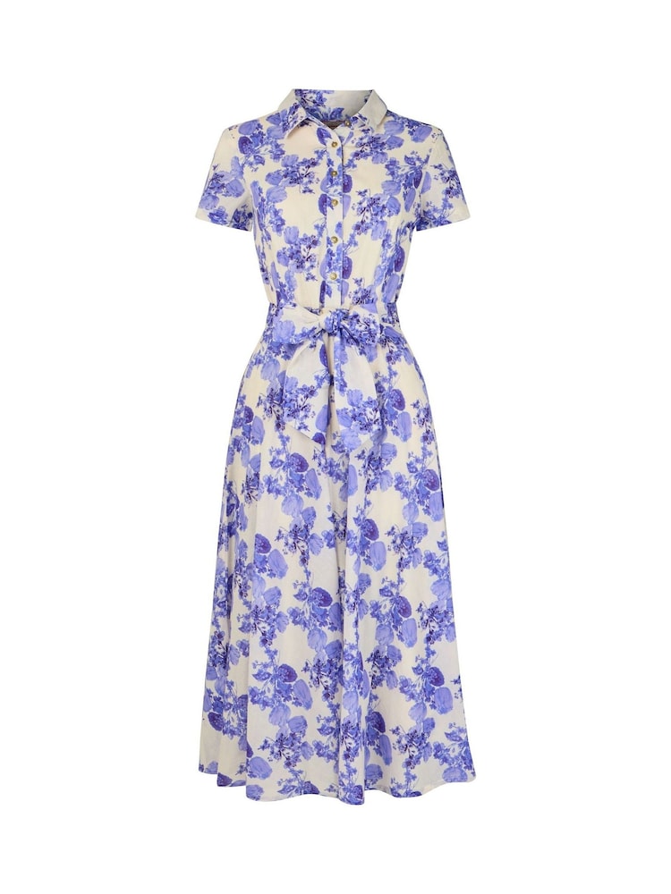 Joe Browns Blue Vintage Floral Tie Waist 100% Cotton Shirt Dress - Image 5 of 5