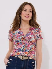 Joe Browns Pink Bright Floral Knotted Twist Front Jersey Top - Image 1 of 5