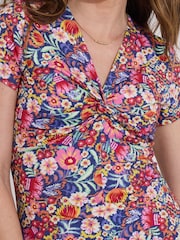 Joe Browns Pink Bright Floral Knotted Twist Front Jersey Top - Image 2 of 5