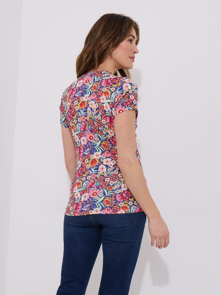 Joe Browns Pink Bright Floral Knotted Twist Front Jersey Top - Image 4 of 5
