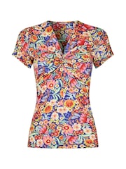 Joe Browns Pink Bright Floral Knotted Twist Front Jersey Top - Image 5 of 5