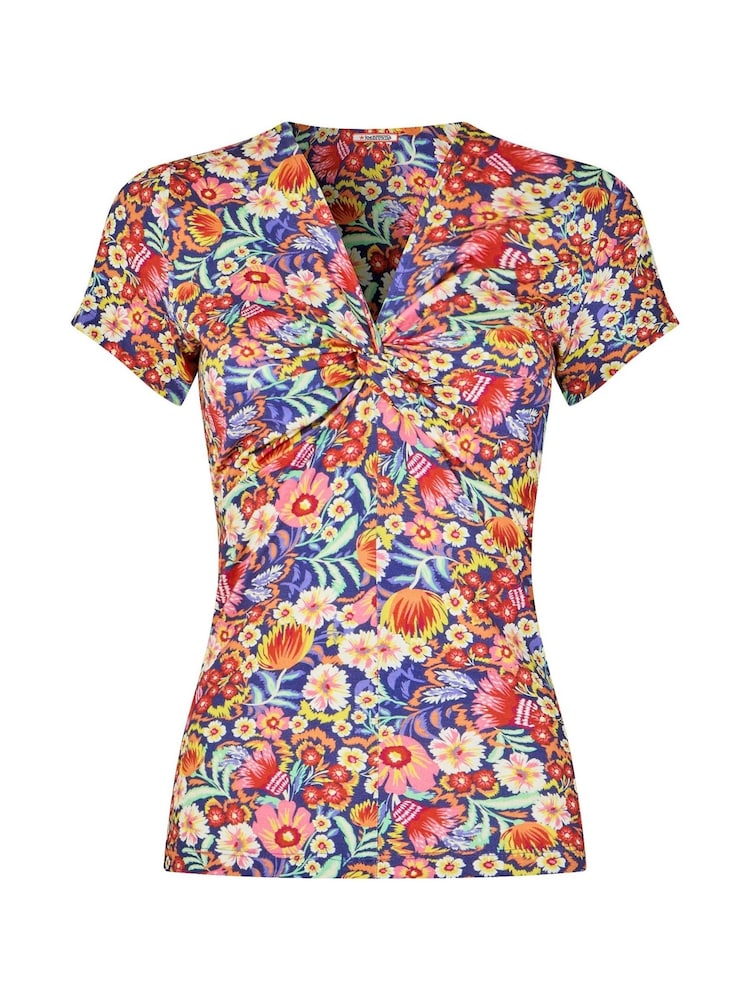 Joe Browns Pink Bright Floral Knotted Twist Front Jersey Top - Image 5 of 5