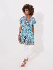 Joe Browns Blue Floral Mock Wrap Printed Embroidered Tunic - Image 1 of 5
