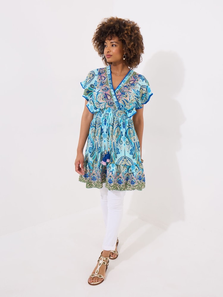 Joe Browns Blue Floral Mock Wrap Printed Embroidered Tunic - Image 1 of 5