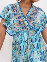 Joe Browns Blue Floral Mock Wrap Printed Embroidered Tunic - Image 2 of 5