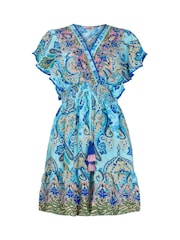 Joe Browns Blue Floral Mock Wrap Printed Embroidered Tunic - Image 5 of 5