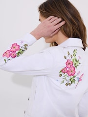 Joe Browns White Slim Fit Embroidered Stretch Denim Jacket - Image 4 of 7