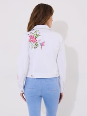 Joe Browns White Slim Fit Embroidered Stretch Denim Jacket - Image 5 of 7
