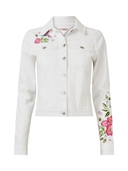 Joe Browns White Slim Fit Embroidered Stretch Denim Jacket - Image 6 of 7