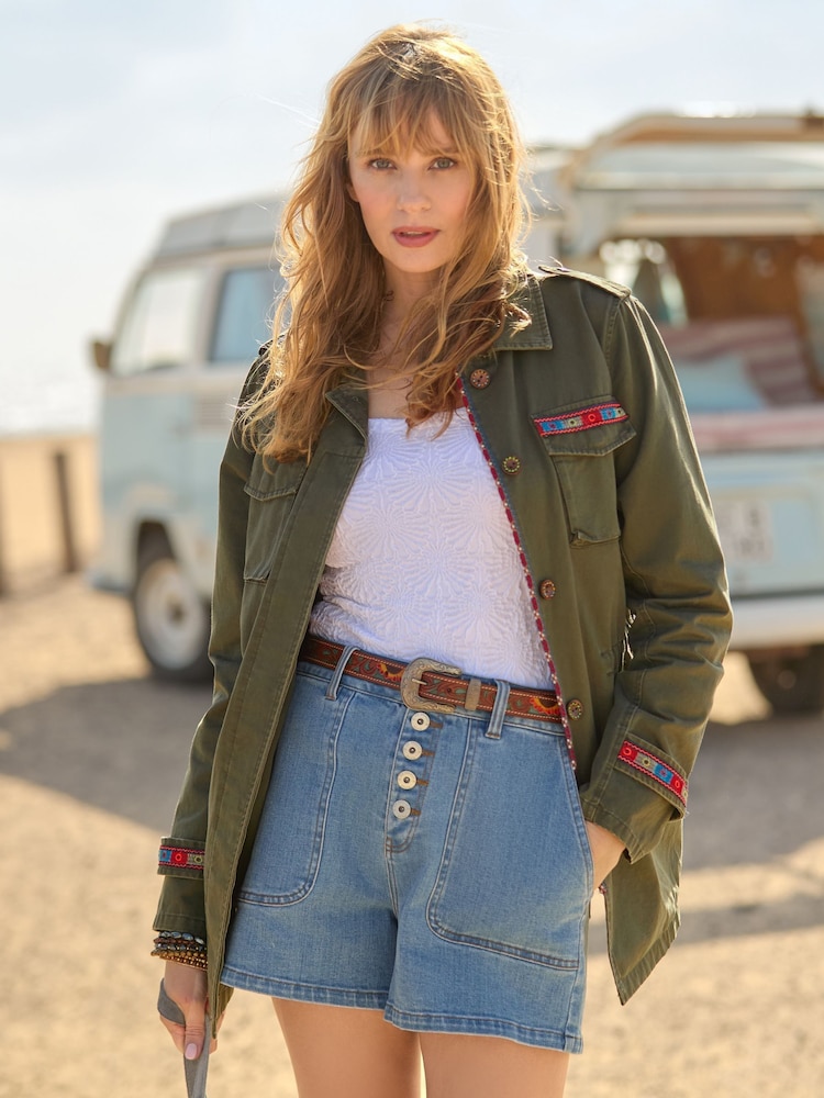 Joe Browns Green Oversized Embroidered 100% Cotton Jacket - Image 1 of 8