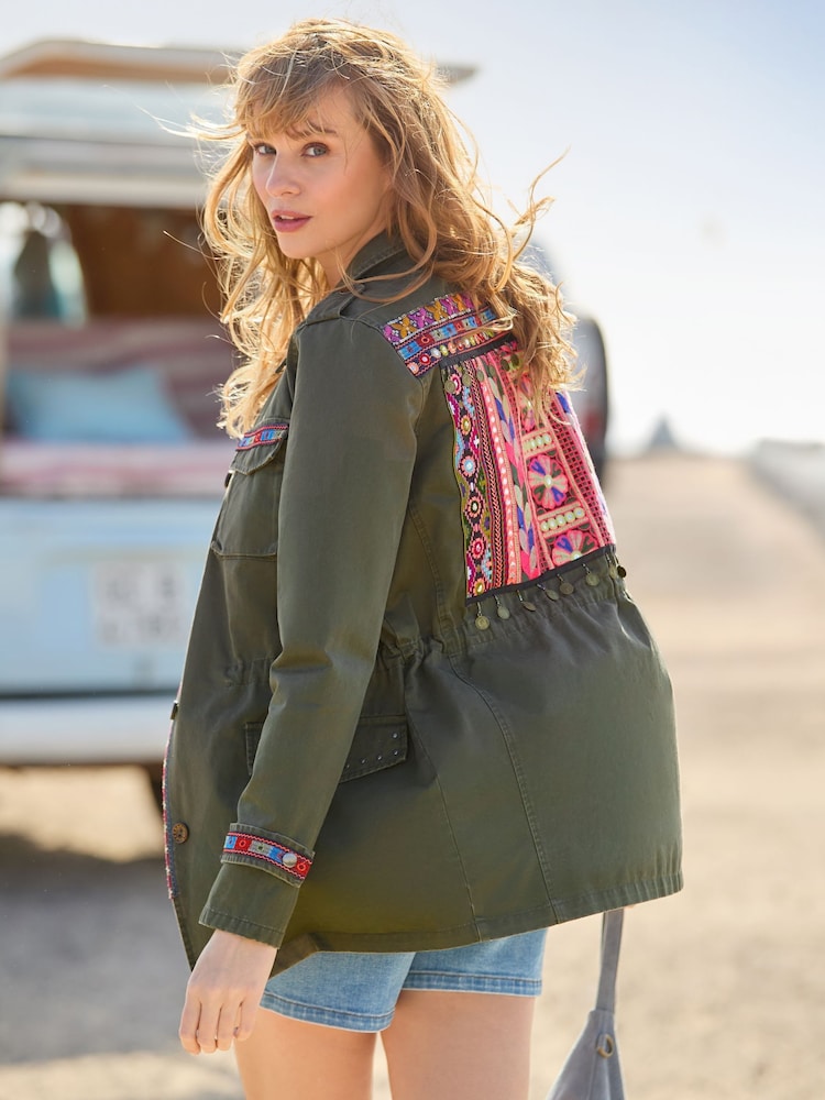 Joe Browns Green Oversized Embroidered 100% Cotton Jacket - Image 2 of 8