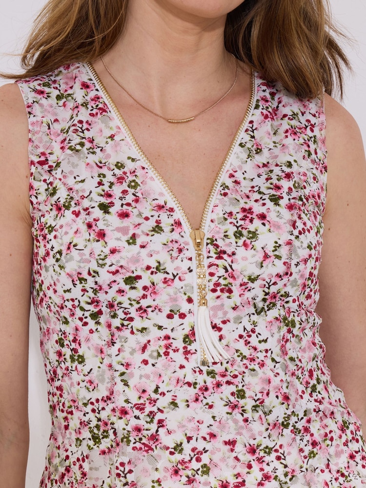 Joe Browns Cream Floral Lace V-Neck Zip Top - Image 2 of 5