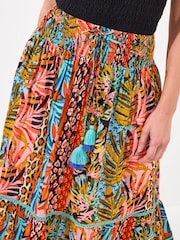 Joe Browns Orange Tropical Print Lace Insert Tiered 100% Cotton Maxi Skirt - Image 3 of 5