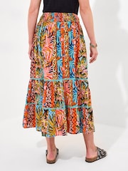 Joe Browns Orange Tropical Print Lace Insert Tiered 100% Cotton Maxi Skirt - Image 4 of 5