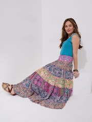 Fustă maxi cu straturi suprapuse și talie încrețită cu model paisley Joe Browns - Imaginea 3 din 7