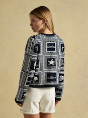 Joules Navy & Cream Ocean Tile Cotton Knitted Cardigan - Image 2 of 7