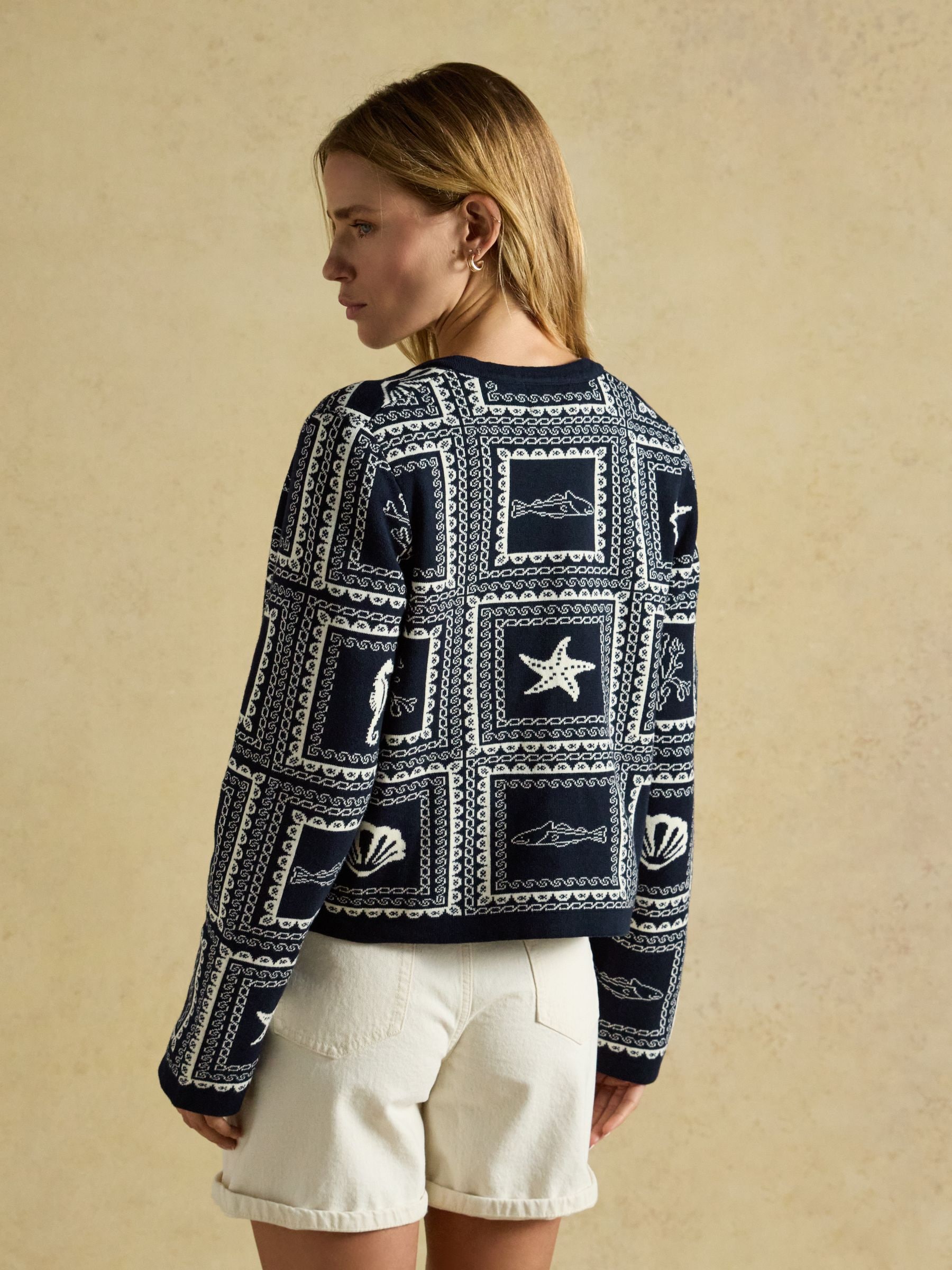 M*o様 wind and sea Jacquard Knit Combo Ja Buy Joules Navy & Cream Ocean Tile Cotton Knitted Cardigan from