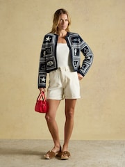 Joules Navy & Cream Ocean Tile Cotton Knitted Cardigan - Image 5 of 7