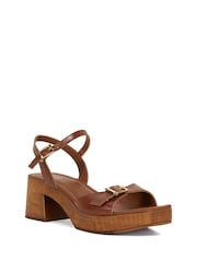 Dune London Brown Jeane Wooden Look Mid Heels - Image 2 of 5