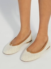 Dune London Cream Honestly Branded Mini Trim Ballet Flat Shoes - Image 1 of 6