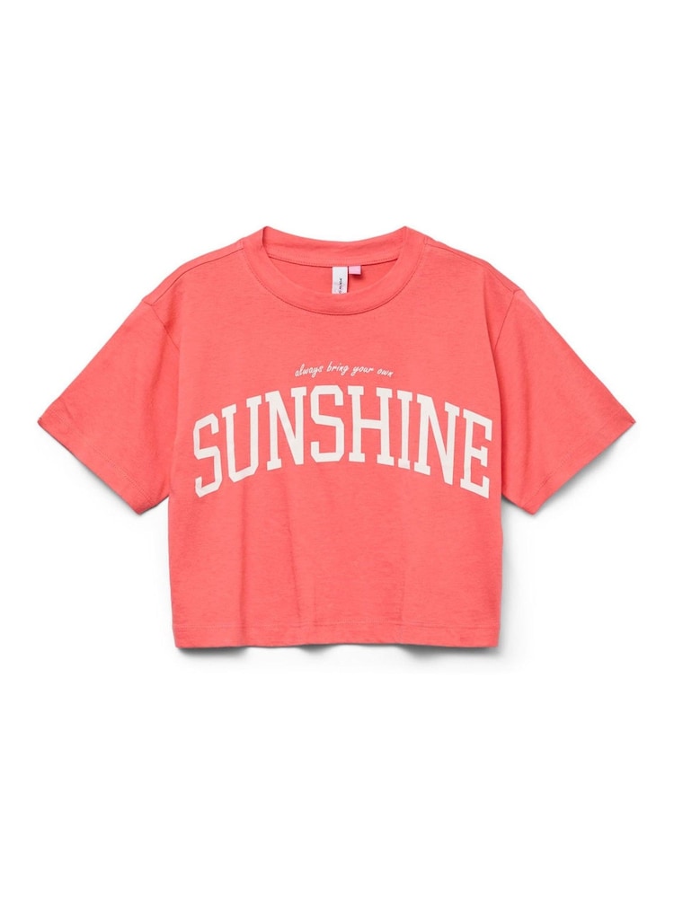 VERO MODA Pink Short Sleeve Logo Cropped Jersey Top - Image 1 of 1