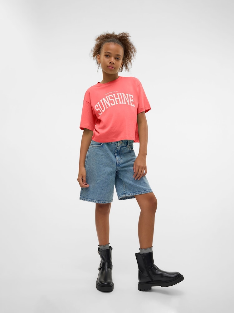 VERO MODA Pink Short Sleeve Logo Cropped Jersey Top - Image 2 of 5
