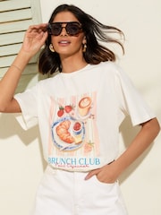 Friends Like These White/Pink Crew Neck Slogan Easy T-Shirt - Image 1 of 4