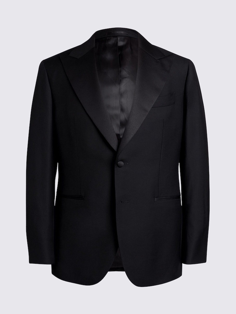 MOSS Black Italian Tailored Fit Black Twill Tuxedo Jacket - Image 5 of 5