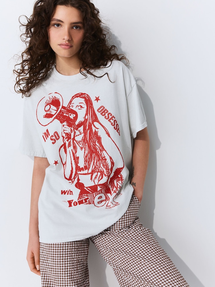 White Official License Olivia Rodrigo Oversized Graphic Short Sleeve T-Shirt - Image 1 of 5