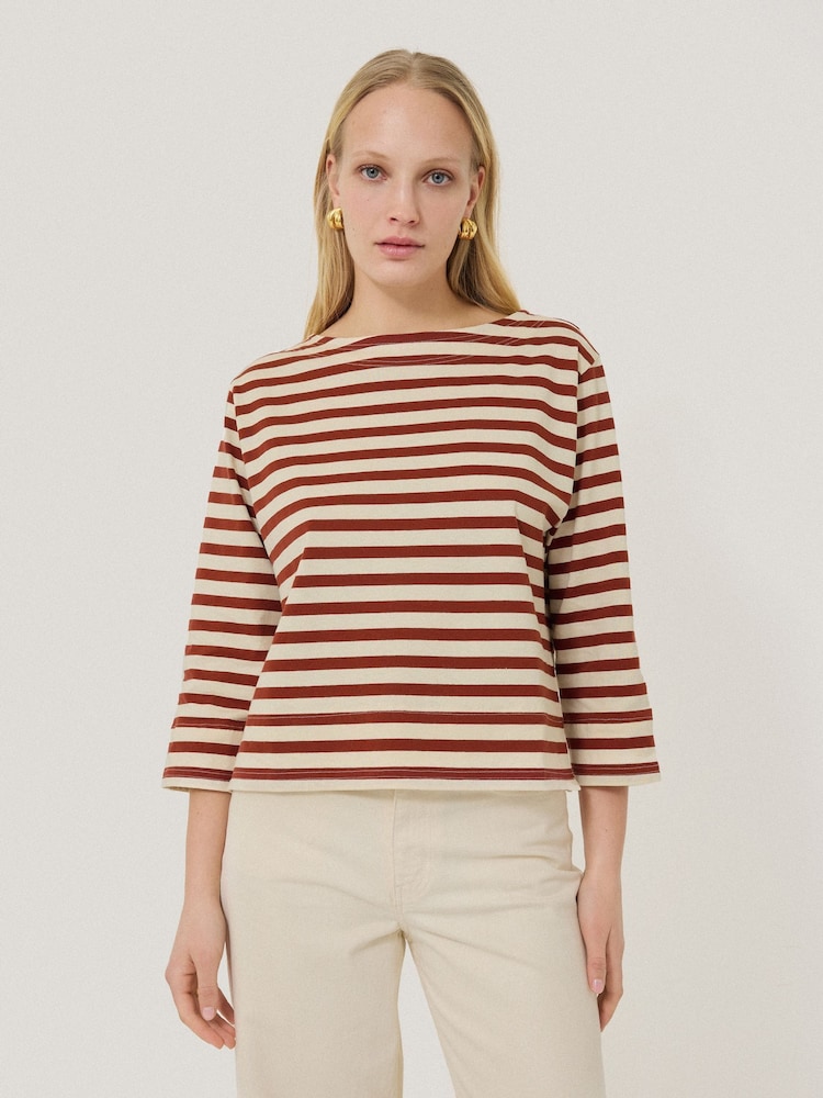 Jigsaw Red 100% Cotton Trim Breton Top - Image 1 of 6